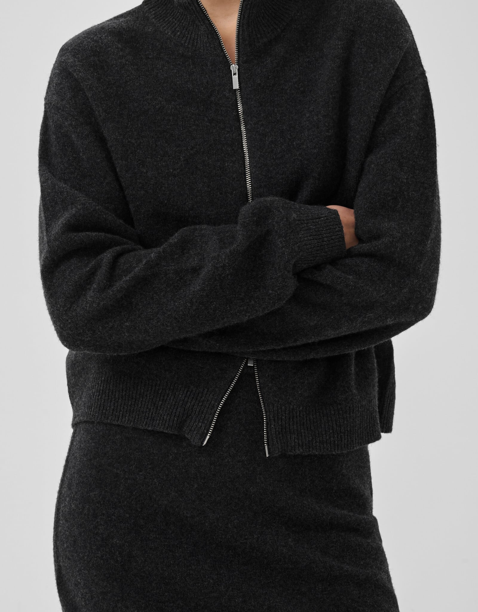 My Essential Wardrobe Tracy Knit Zip Cardigan Dark Grey Melange