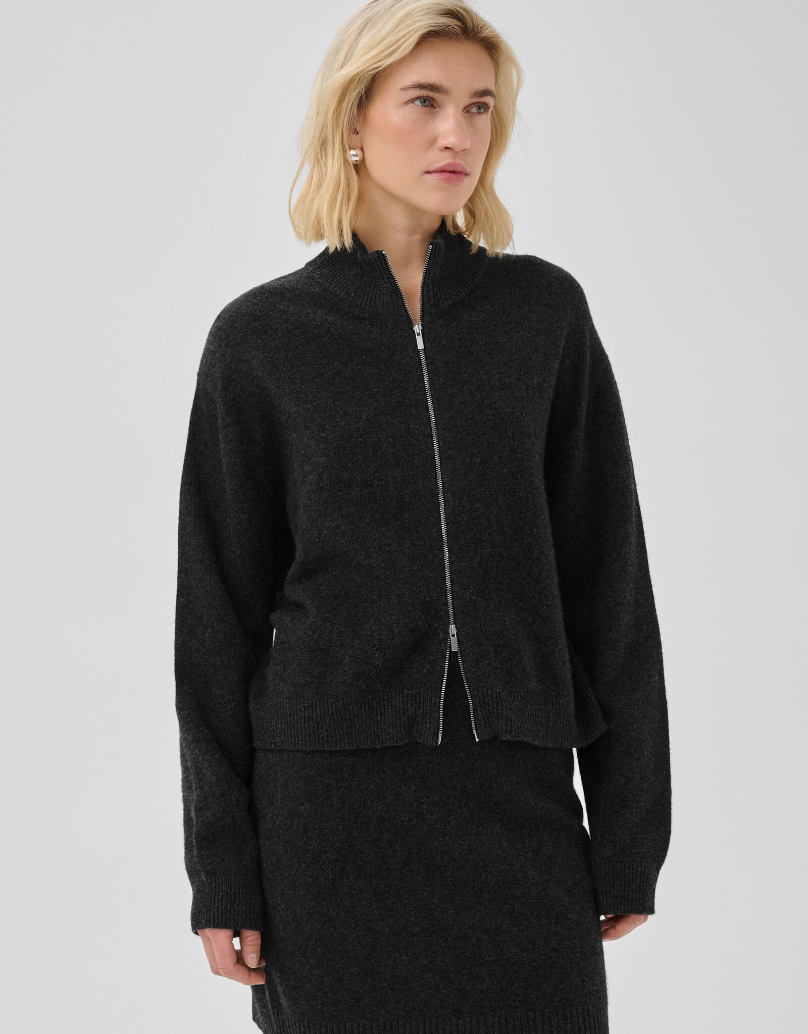 My Essential Wardrobe Tracy Knit Zip Cardigan Dark Grey Melange