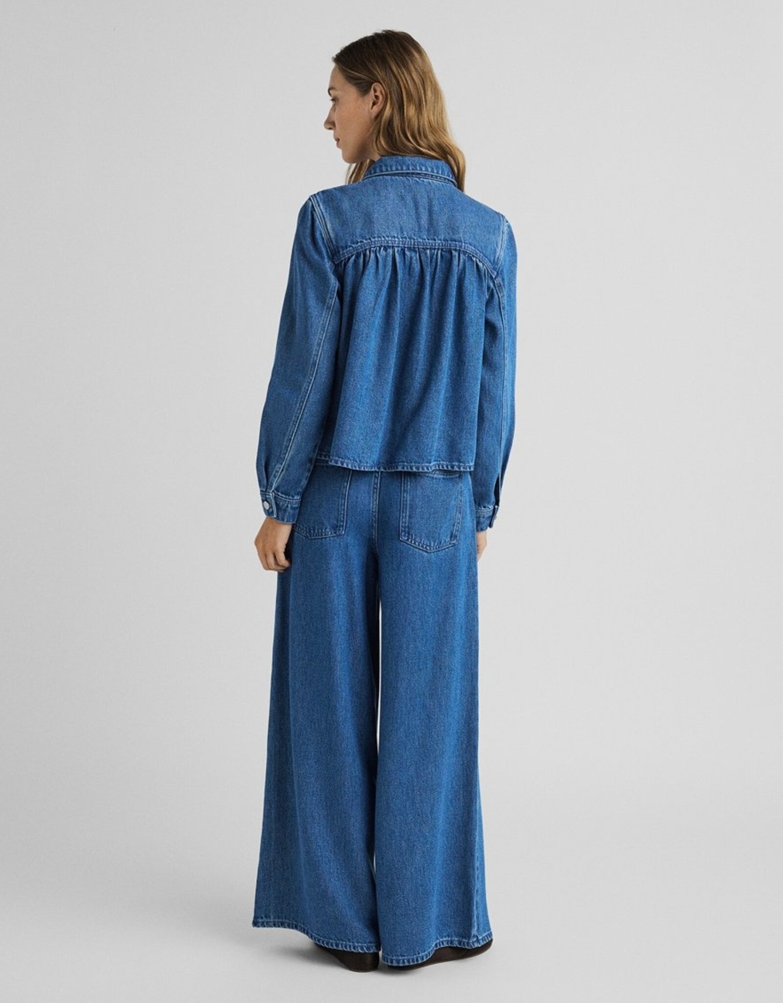 Moss Copenhagen Ago Rue Wide Pants Long Mid Blue Wash