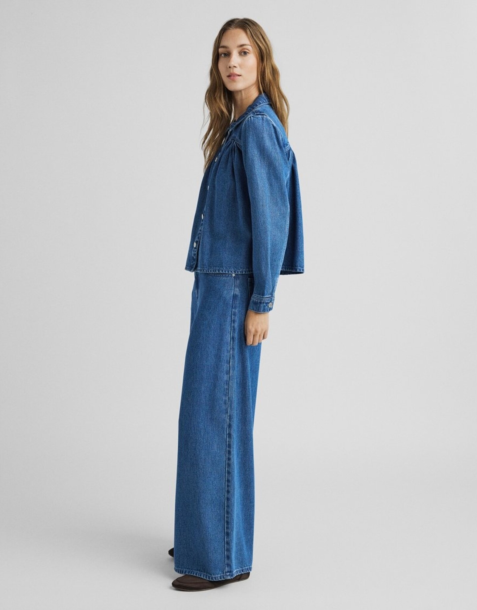 Moss Copenhagen Ago Rue Wide Pants Long Mid Blue Wash