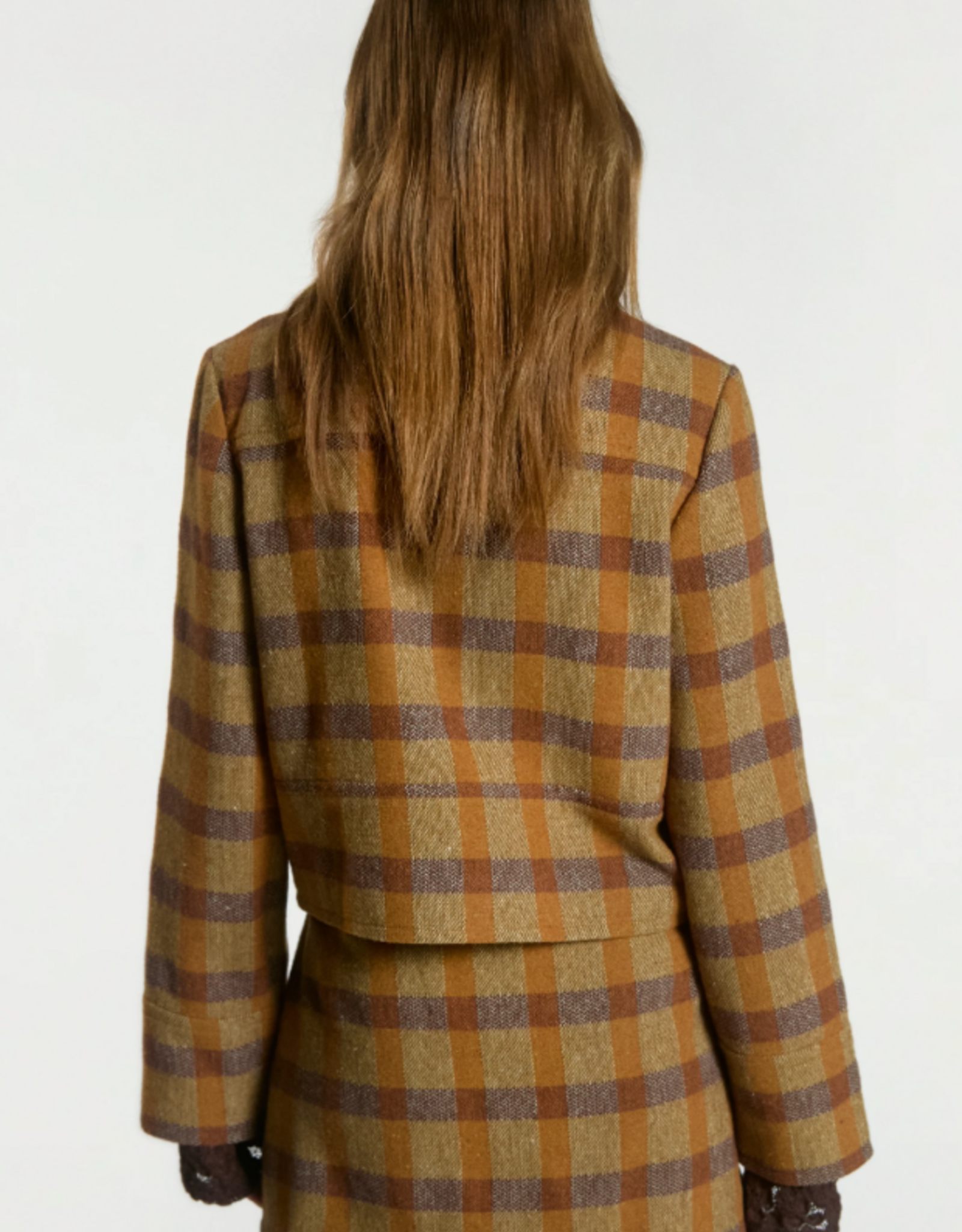 Aaiko Solin Brown Check Jacket Caramel