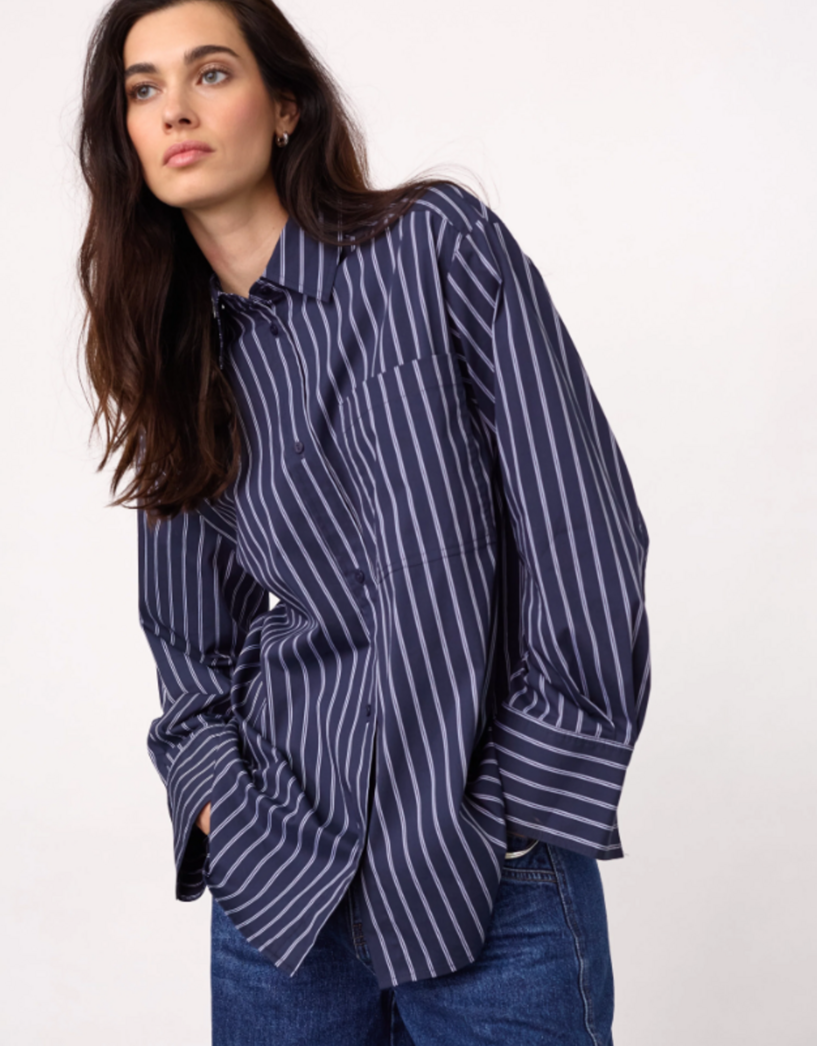 Co'Couture Somo Stripe Funnel Neck Shirt Navy
