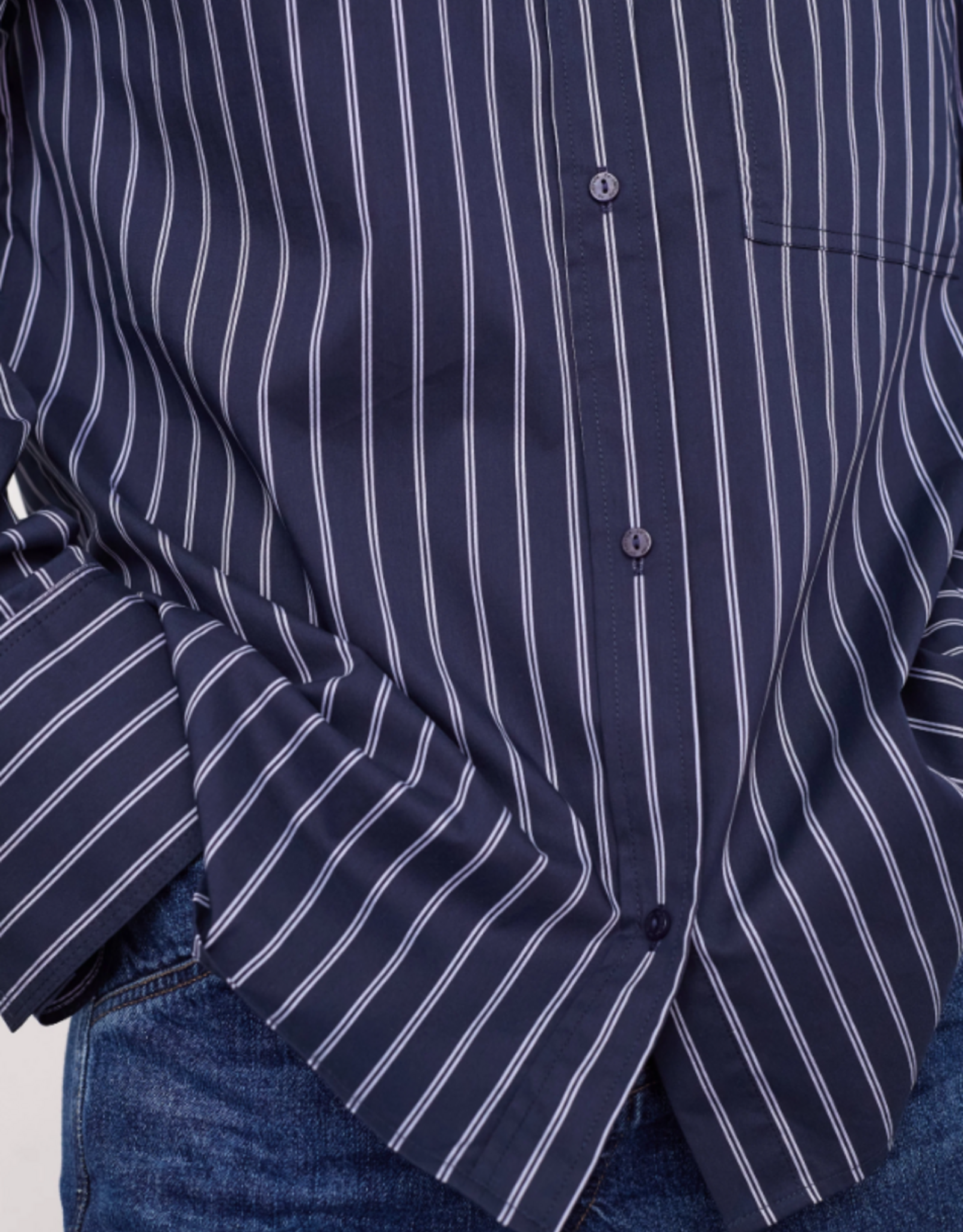Co'Couture Somo Stripe Funnel Neck Shirt Navy