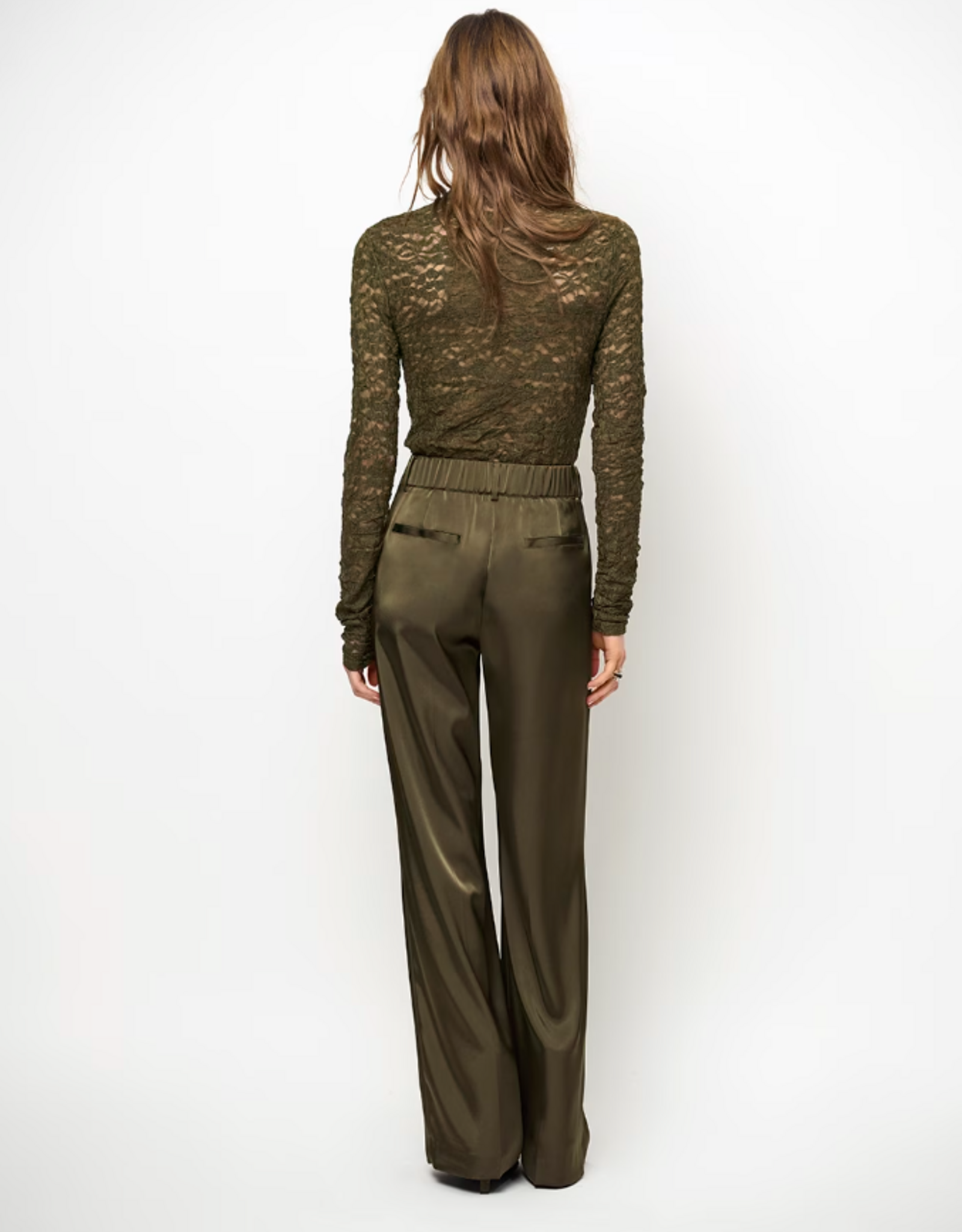 Dante 6 Irony Lace Turtle Neck Top Moss Olive