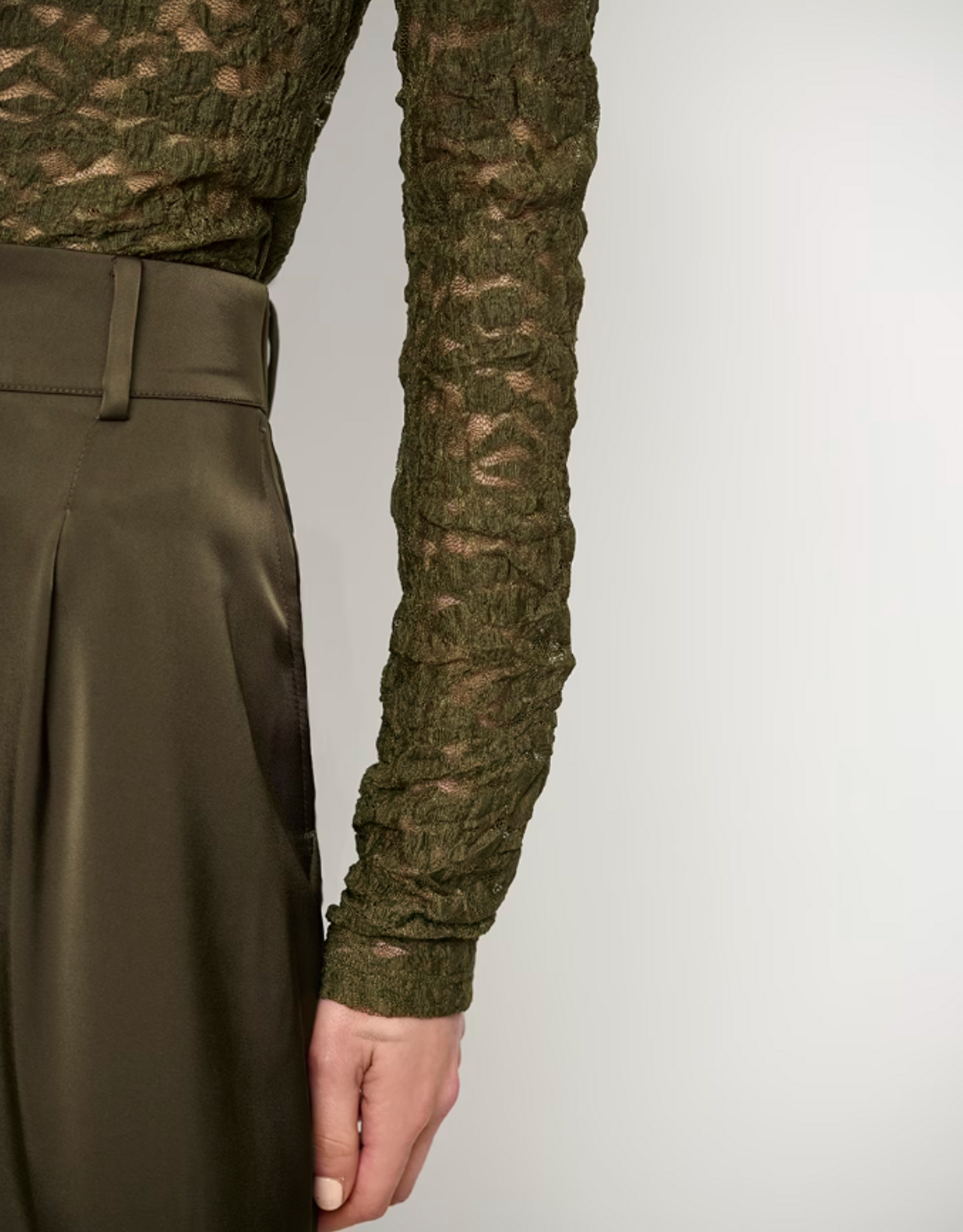 Dante 6 Irony Lace Turtle Neck Top Moss Olive