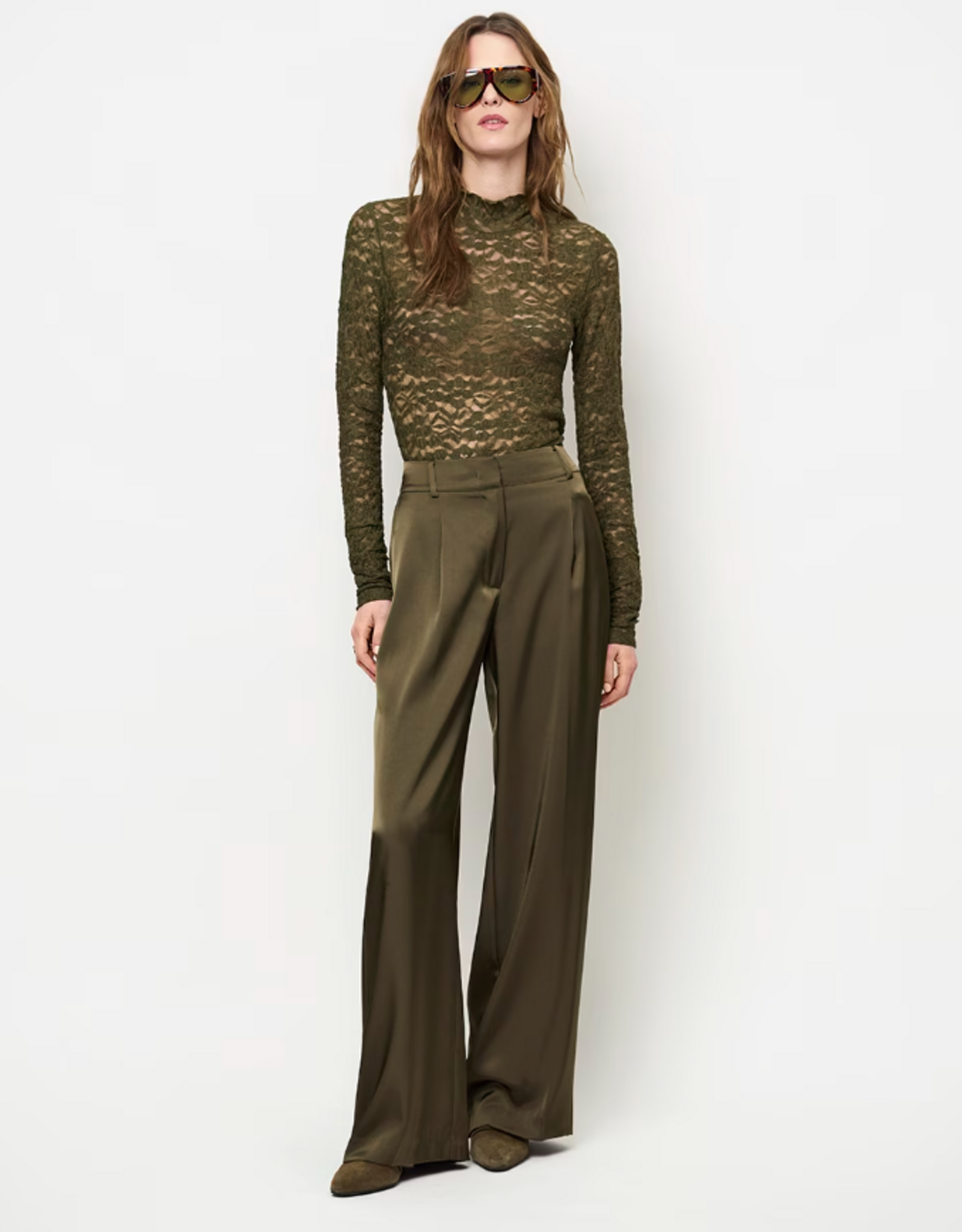 Dante 6 Irony Lace Turtle Neck Top Moss Olive