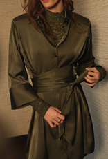 Dante 6 Noanne Satin Shirt - Wrap Dress Moss Olive