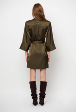Dante 6 Noanne Satin Shirt - Wrap Dress Moss Olive