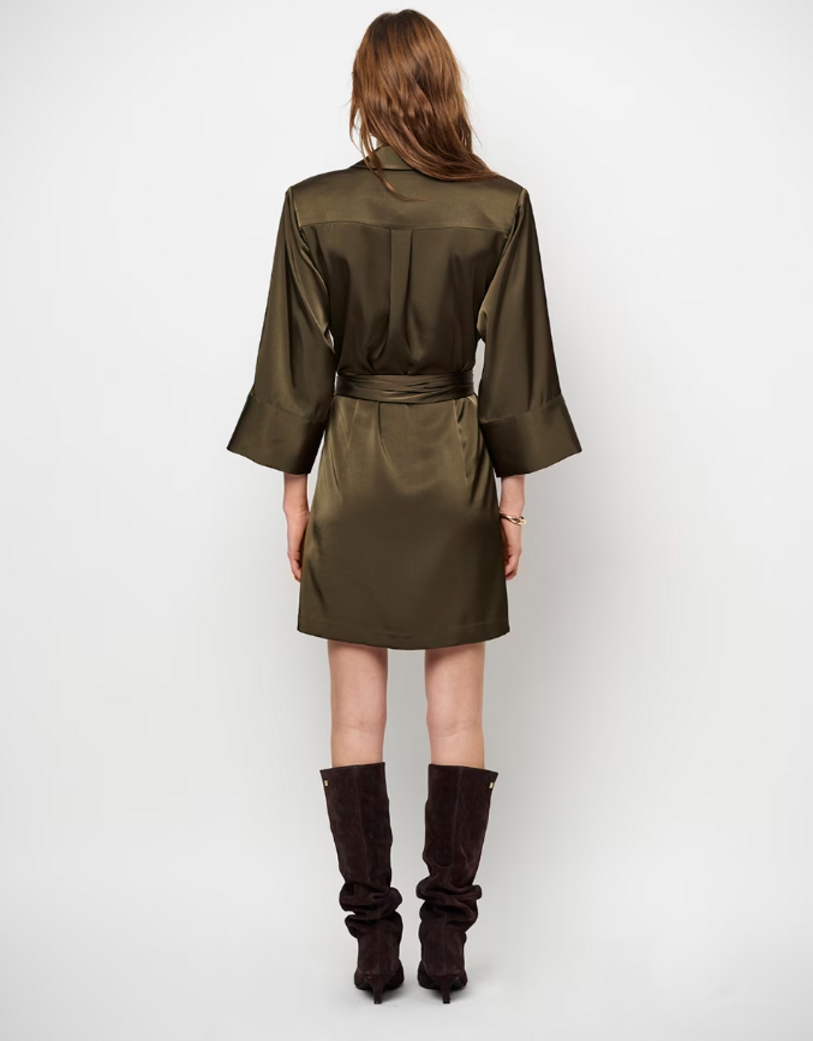 Dante 6 Noanne Satin Shirt - Wrap Dress Moss Olive