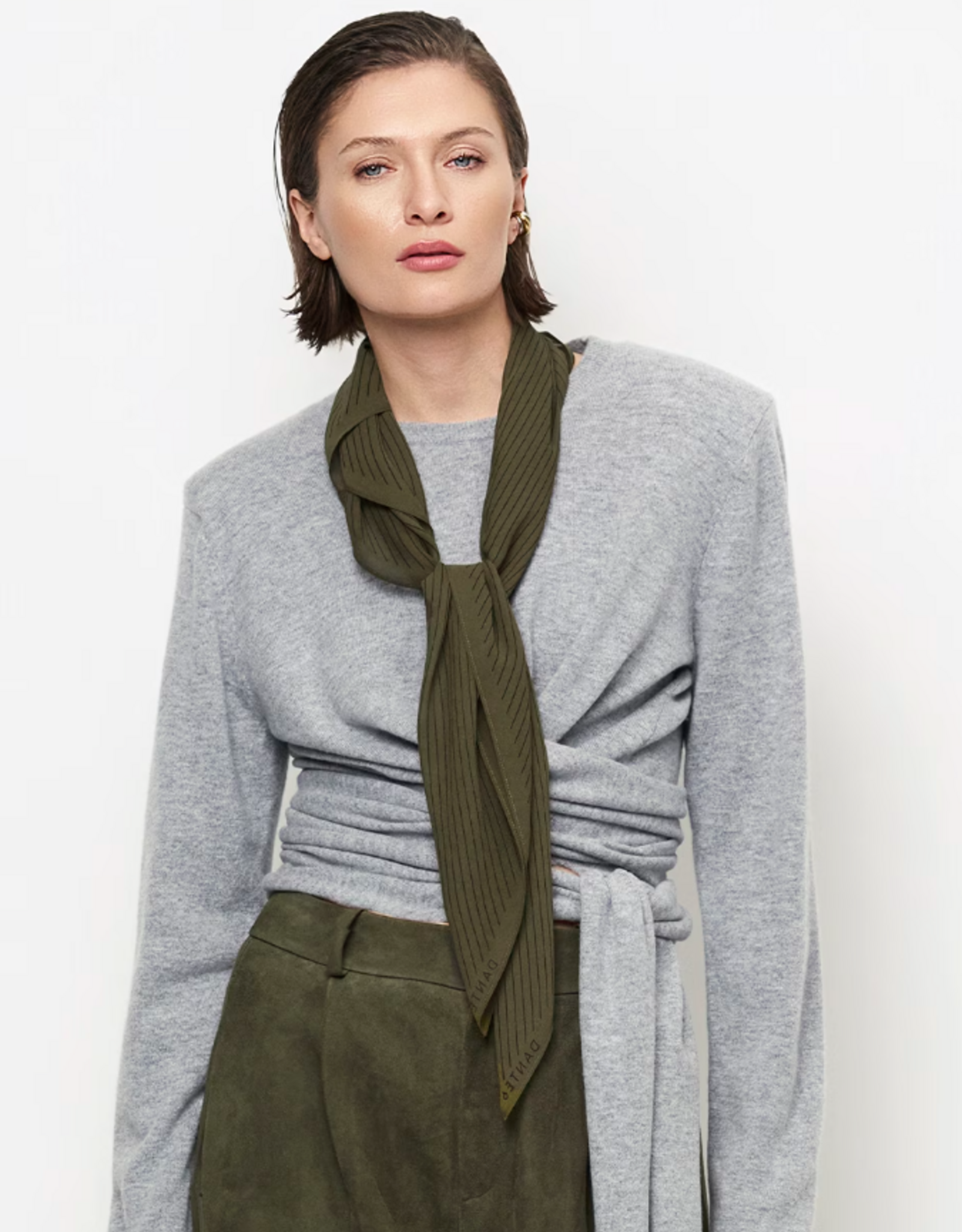 Dante 6 Pinstripe Printed Scarf Moss Olive