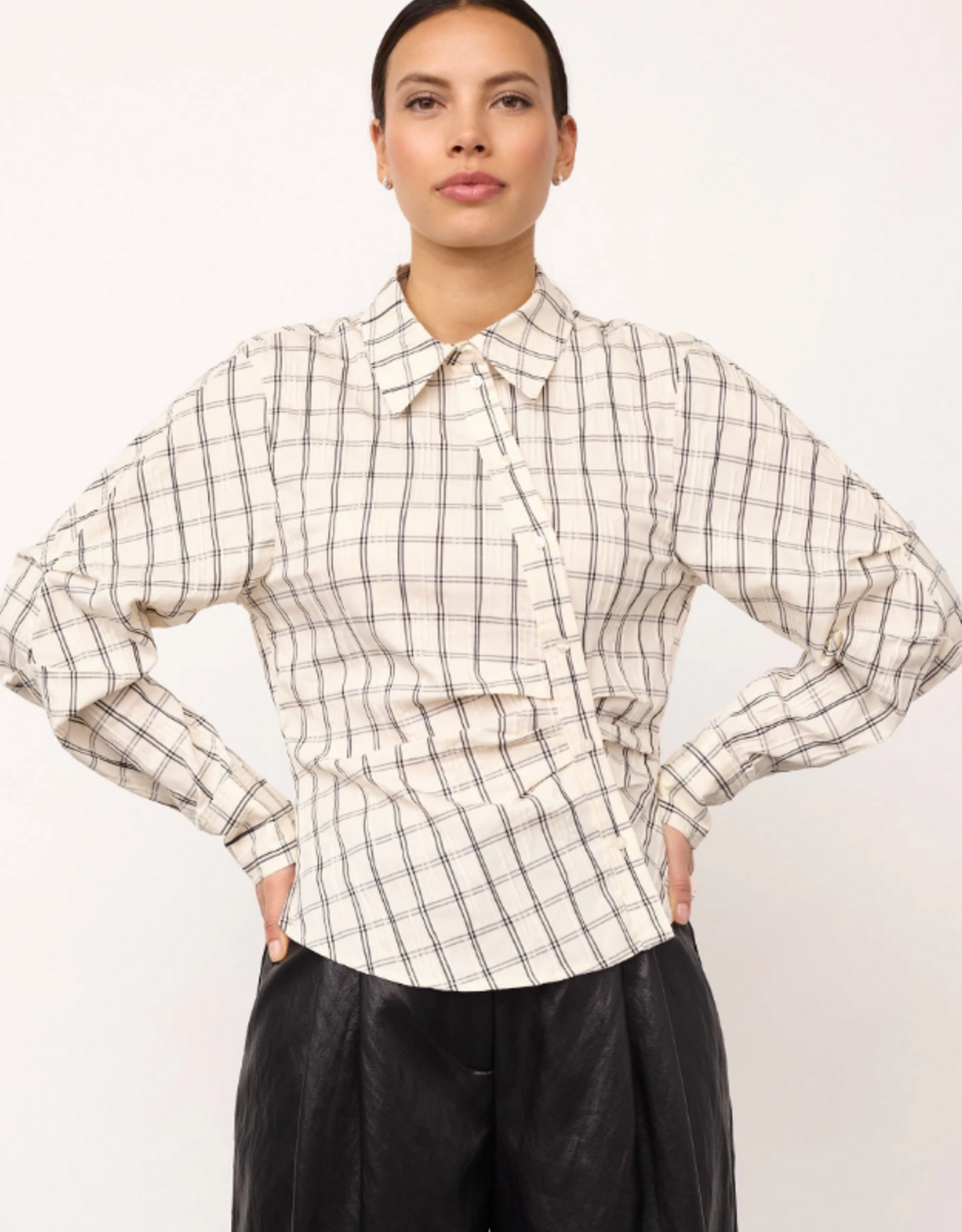 Co'Couture Biso Asym Check Shirt Off-White