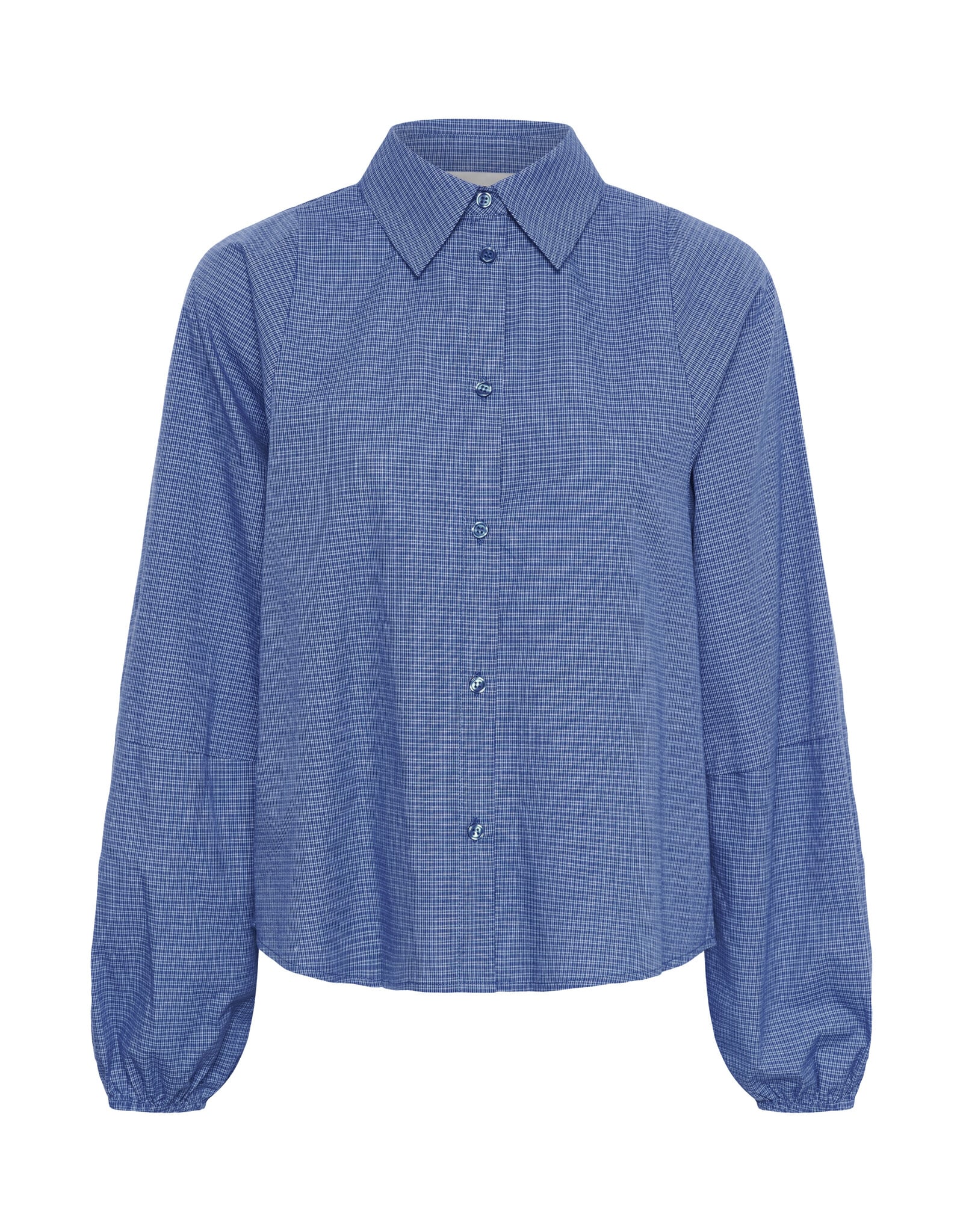 My Essential Wardrobe Ilse Balloon Sleeve Shirt Clear Blue Check