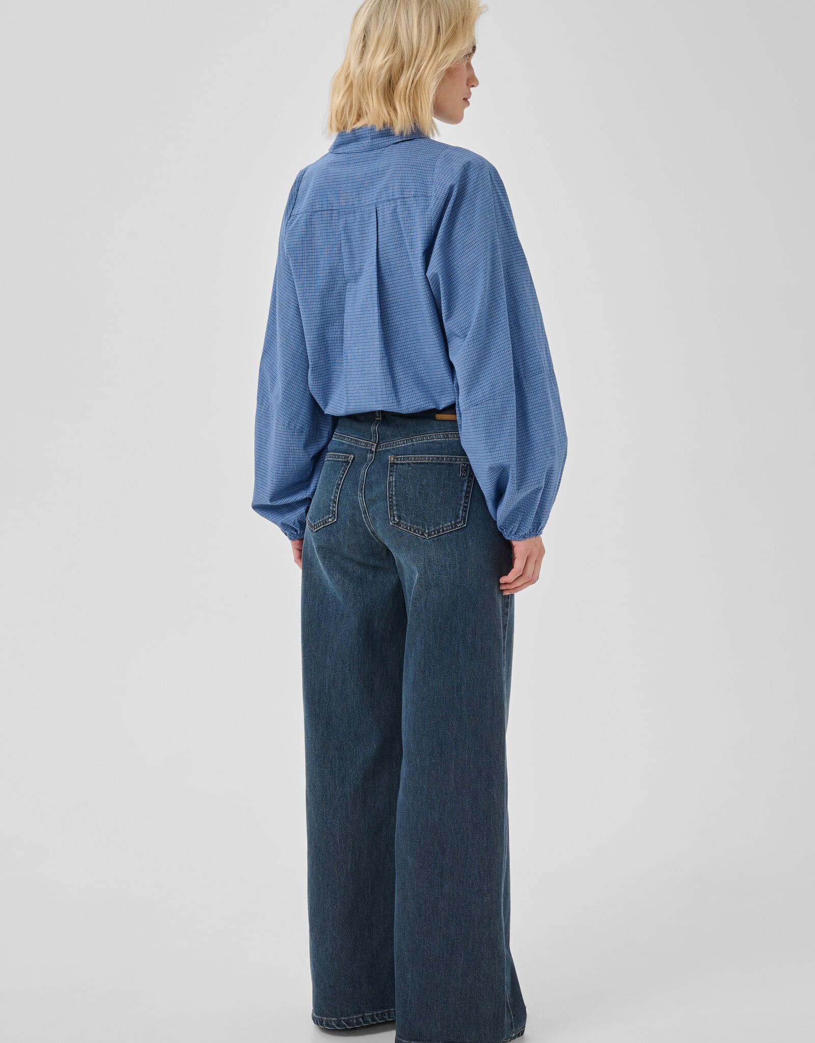 My Essential Wardrobe Ilse Balloon Sleeve Shirt Clear Blue Check