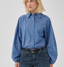 My Essential Wardrobe Ilse Balloon Sleeve Shirt Clear Blue Check