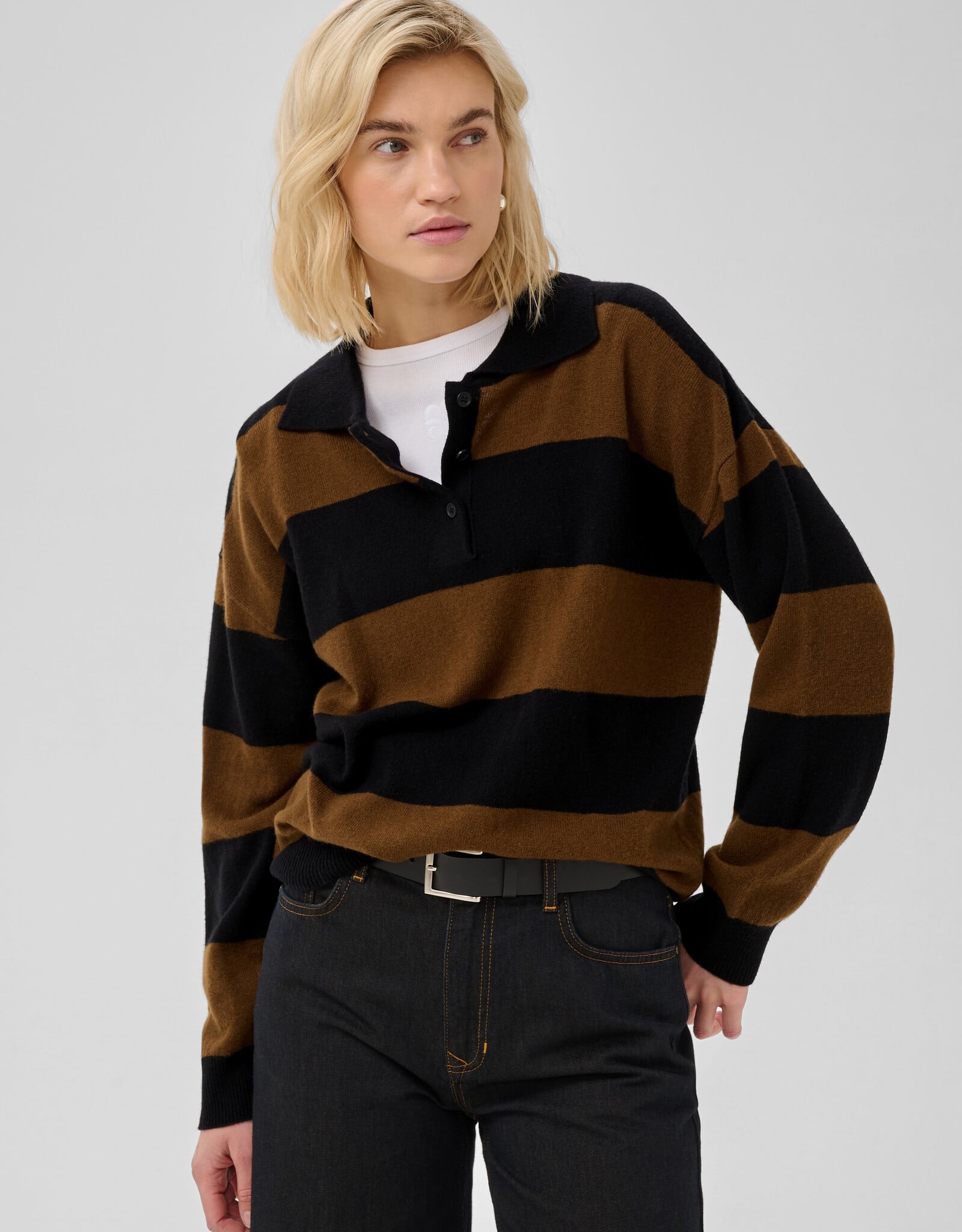 My Essential Wardrobe Jola Knit Polo Pullover Bison Black