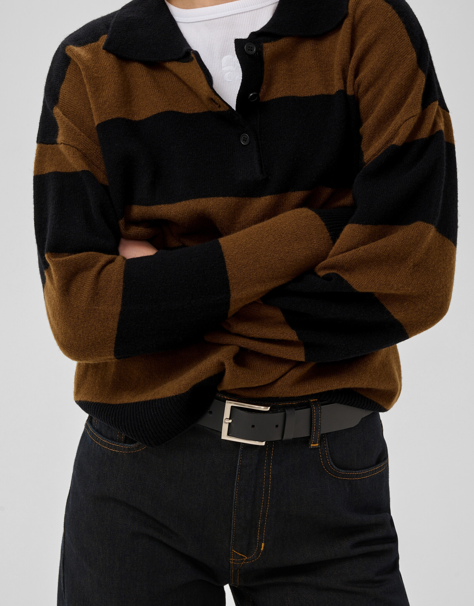My Essential Wardrobe Jola Knit Polo Pullover Bison Black