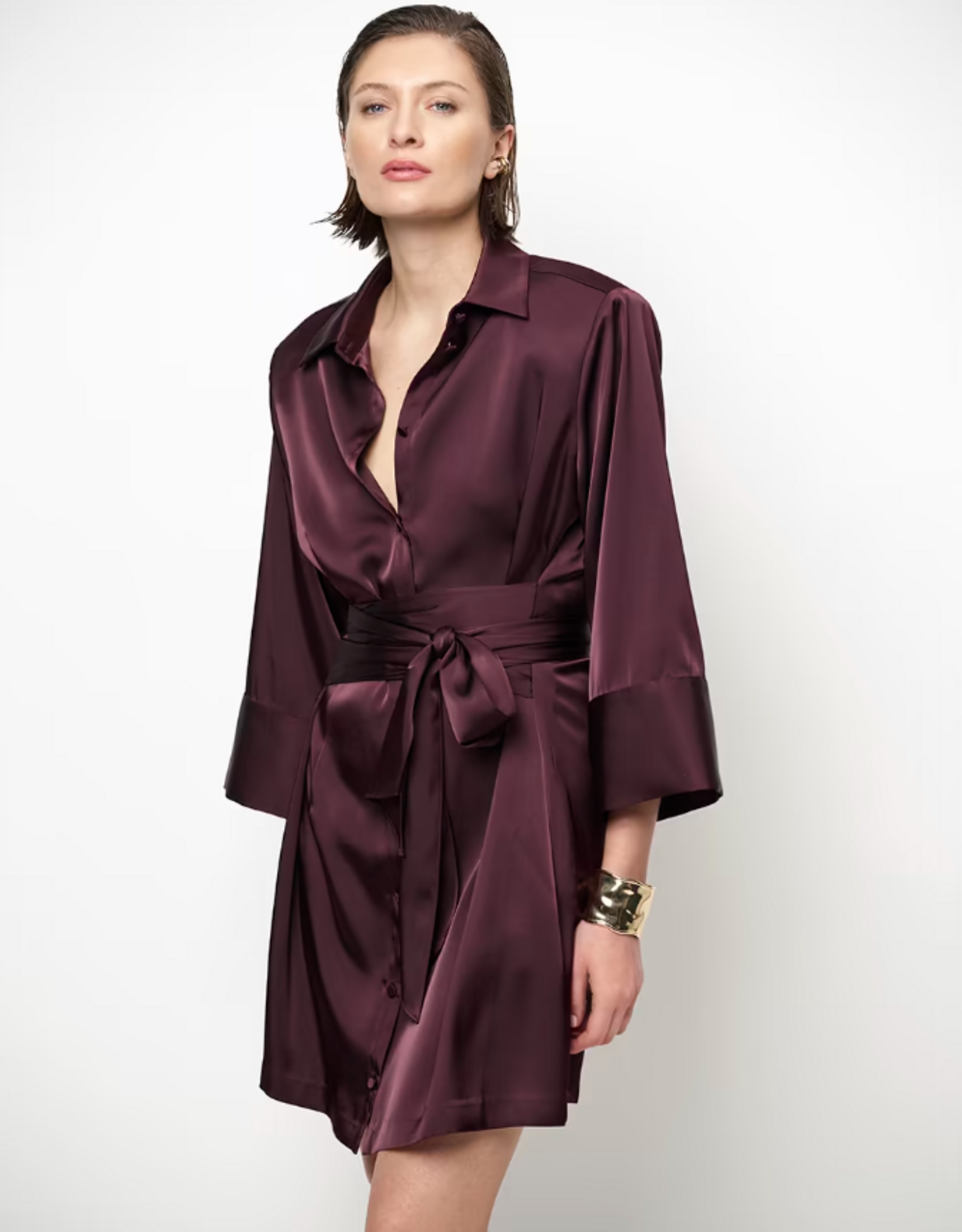 Dante 6 Noanne Satin Shirt - Wrap Dress Dark Plum