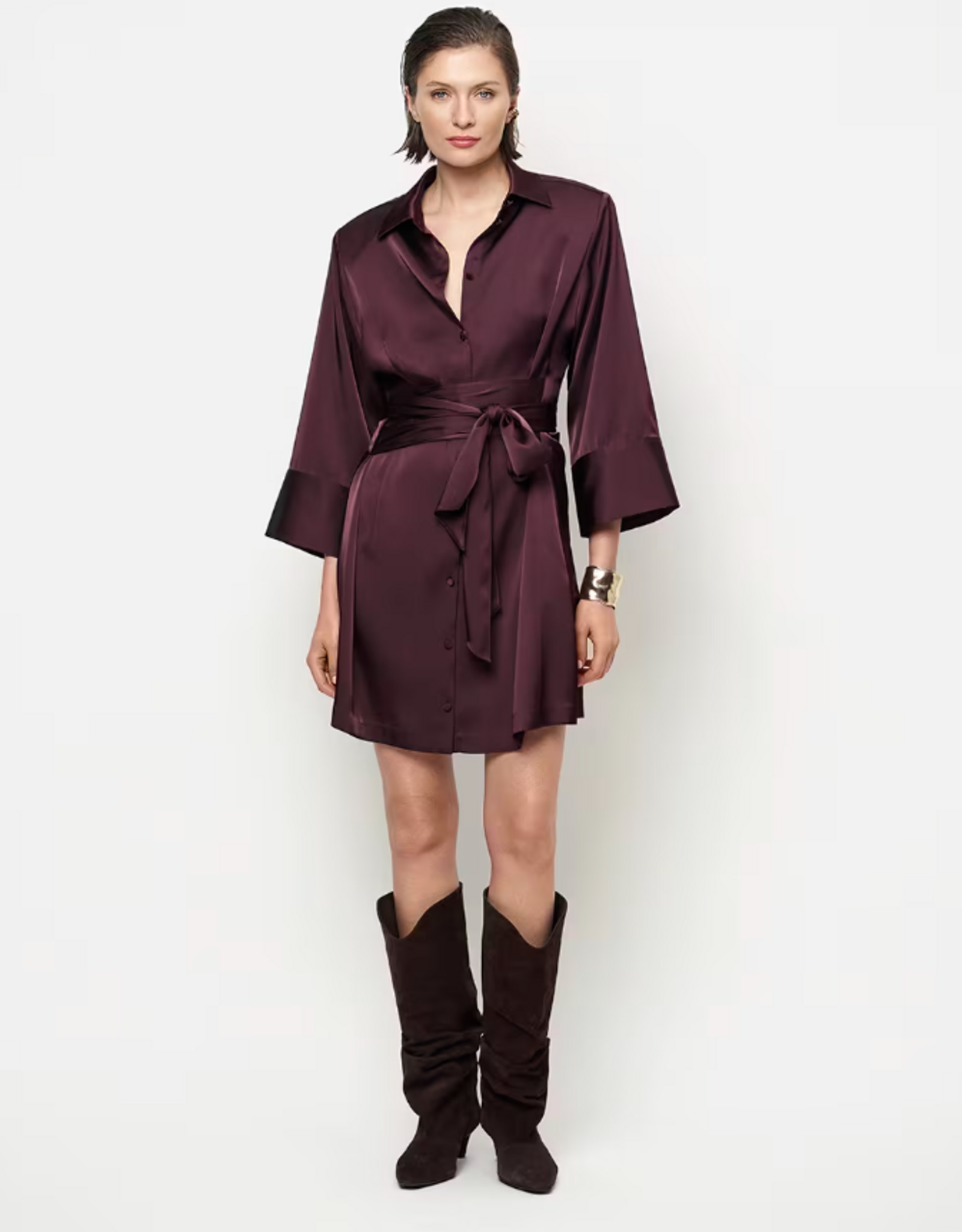 Dante 6 Noanne Satin Shirt - Wrap Dress Dark Plum