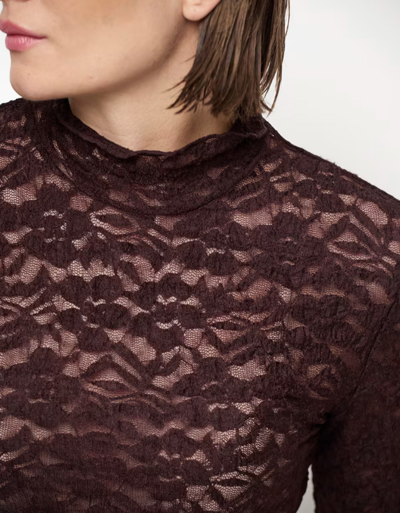 Dante 6 Irony Lace Turtle Neck Top Dark Plum