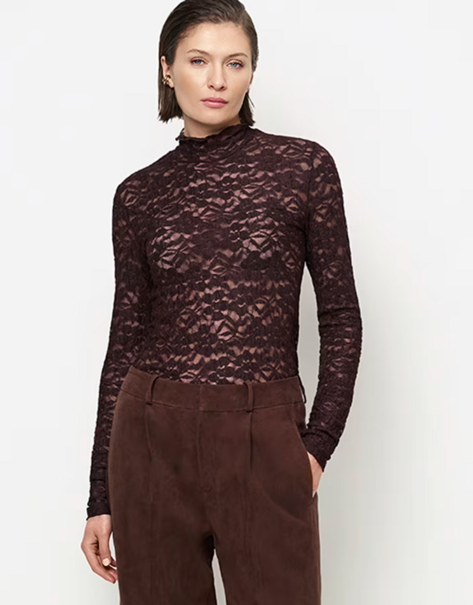 Dante 6 Irony Lace Turtle Neck Top Dark Plum