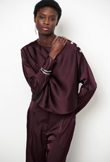 Dante 6 Leiva Bold Satin Button Detail Top Dark Plum