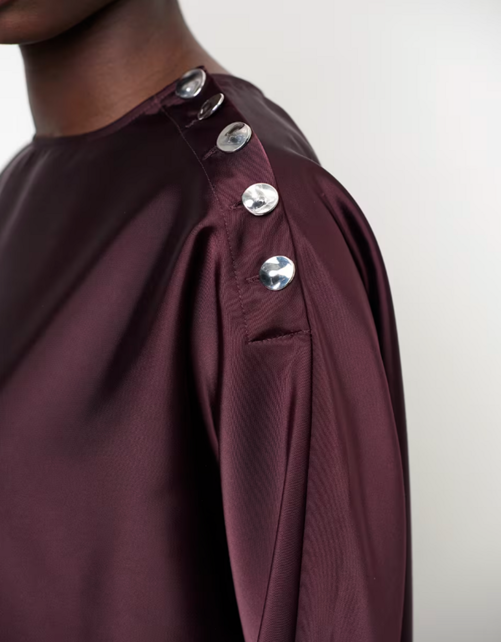 Dante 6 Leiva Bold Satin Button Detail Top Dark Plum