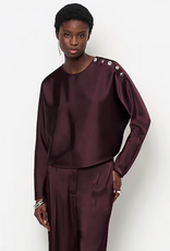 Dante 6 Leiva Bold Satin Button Detail Top Dark Plum
