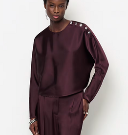 Dante 6 Leiva Bold Satin Button Detail Top Dark Plum