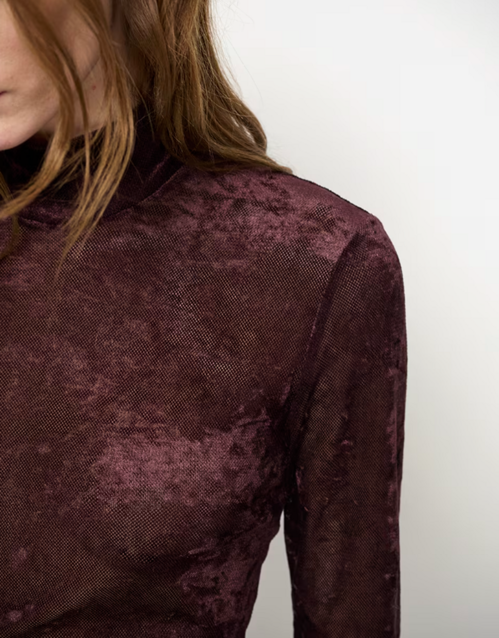Dante 6 Olya Velvet Mesh Jersey Top Dark Plum