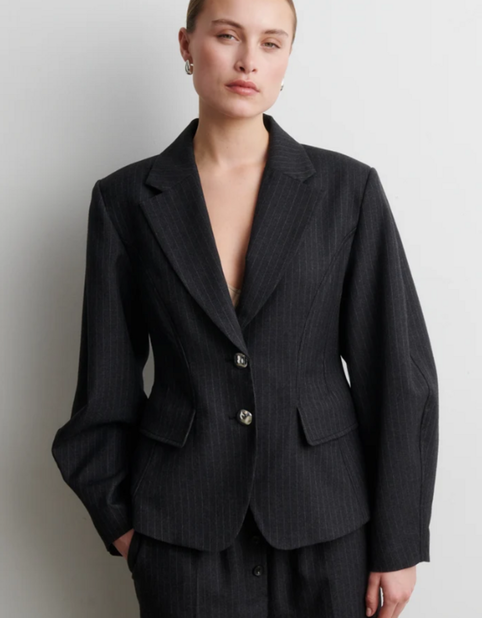 Second Female Vienne Sculptured Blazer Dark Grey Melange