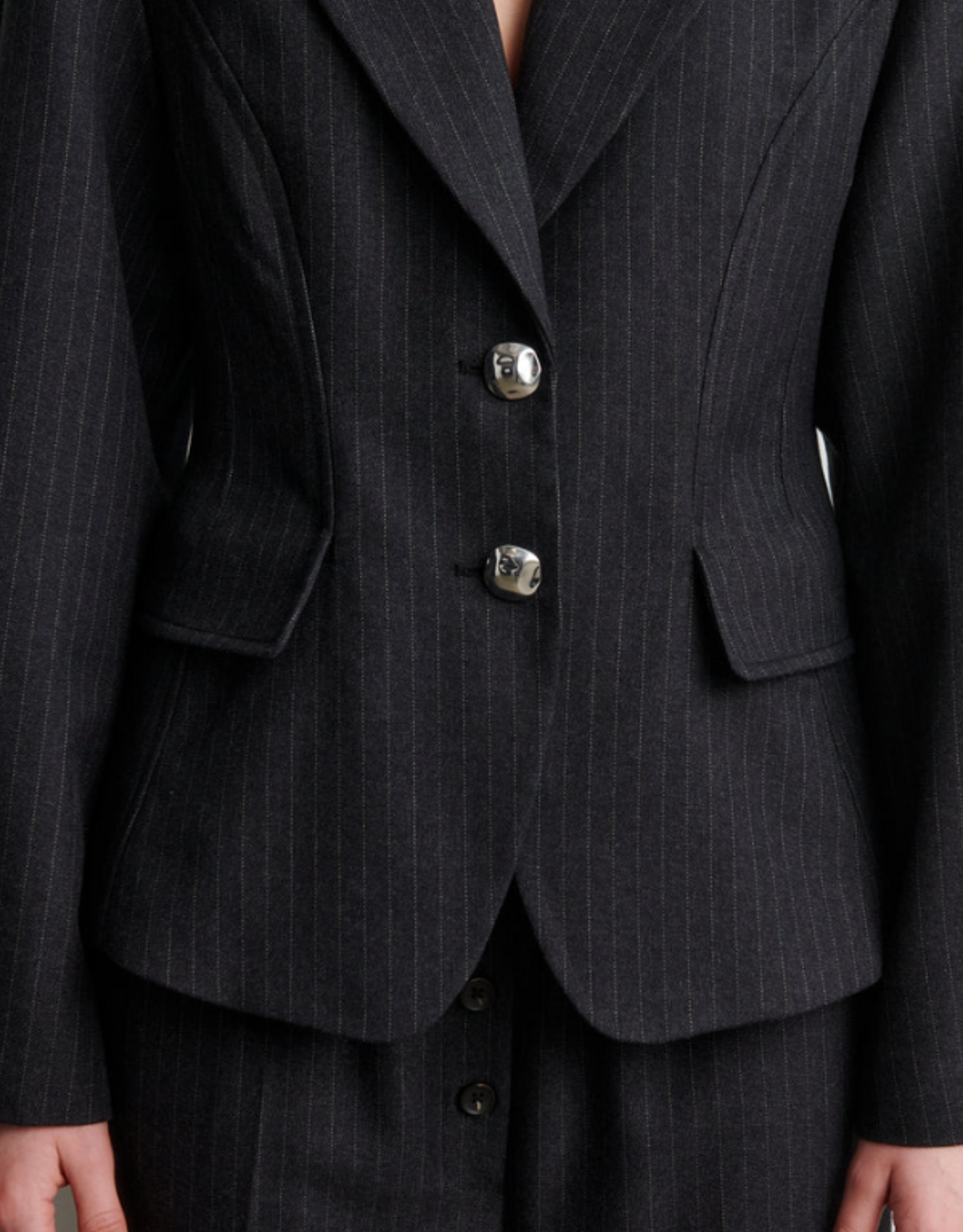 Second Female Vienne Sculptured Blazer Dark Grey Melange