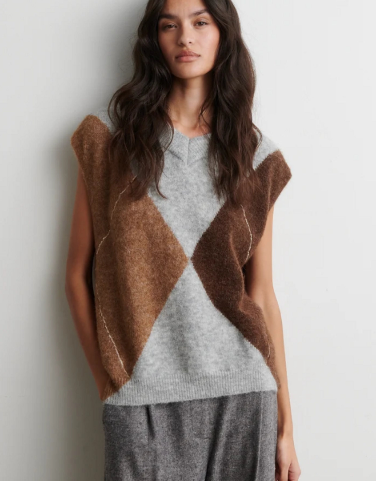 Second Female Forca Knit Vest Light Grey Melange