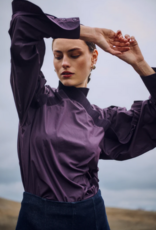 Cph Muse Pleat Frill Boxy Blouse Plum Perfect