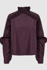 Cph Muse Pleat Frill Boxy Blouse Plum Perfect