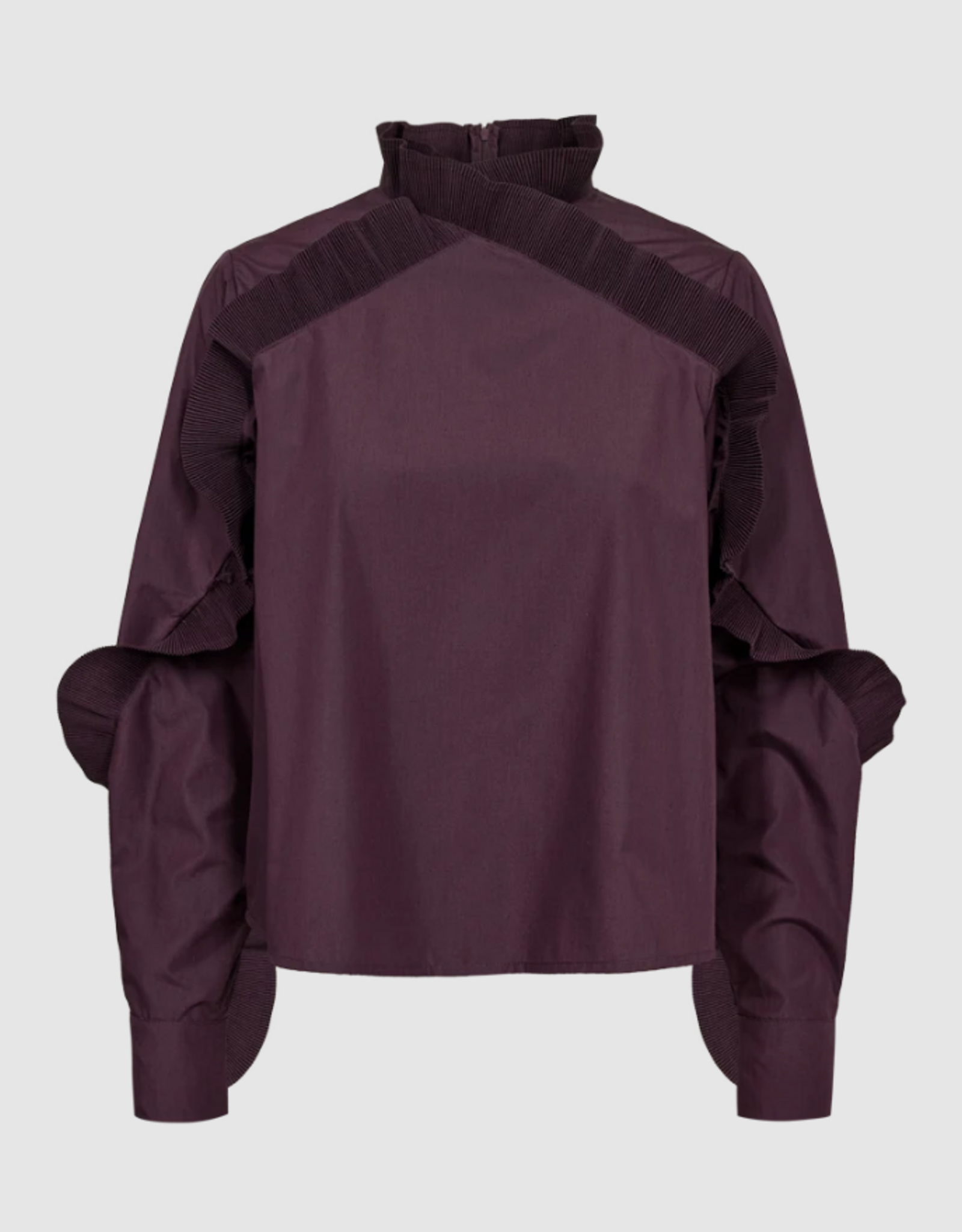 Cph Muse Pleat Frill Boxy Blouse Plum Perfect