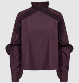 Cph Muse Pleat Frill Boxy Blouse Plum Perfect
