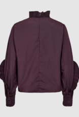 Cph Muse Pleat Frill Boxy Blouse Plum Perfect
