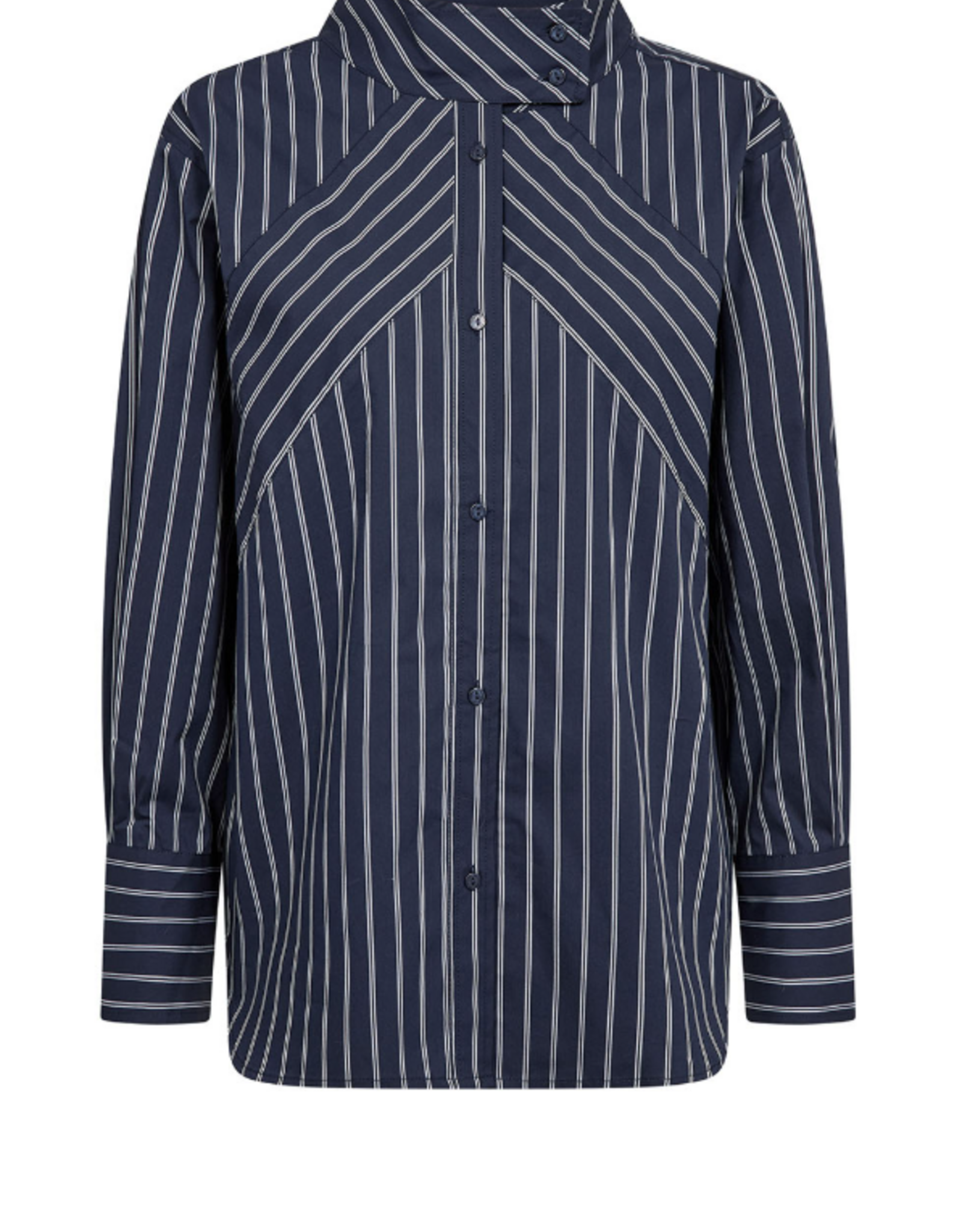 Co'Couture Somo Stripe Funnel Neck Shirt Navy