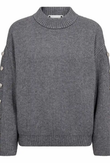 Co'Couture Row Button Sleeve Grey Melange