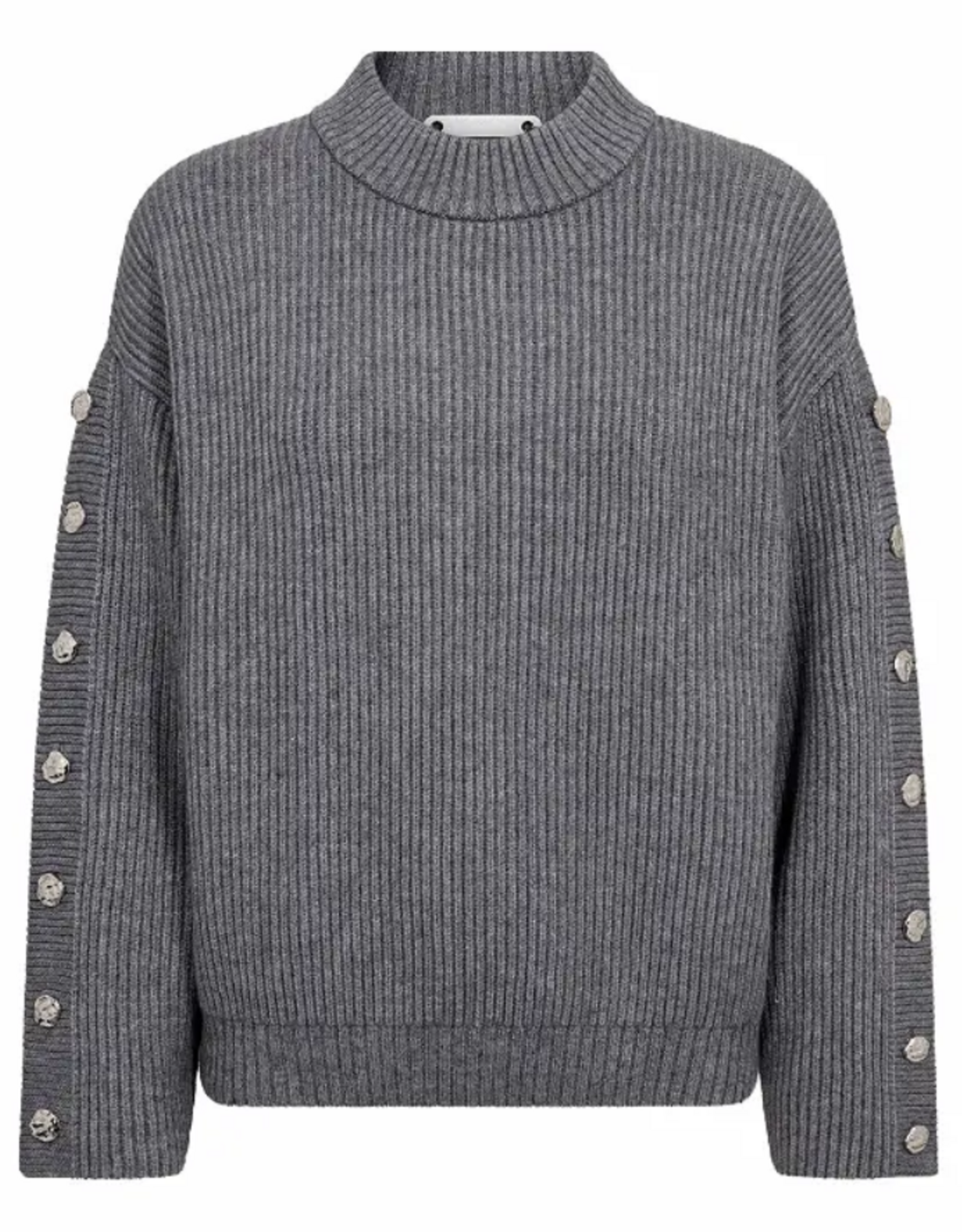Co'Couture Row Button Sleeve Grey Melange