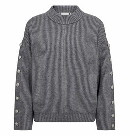 Co'Couture Row Button Sleeve Grey Melange