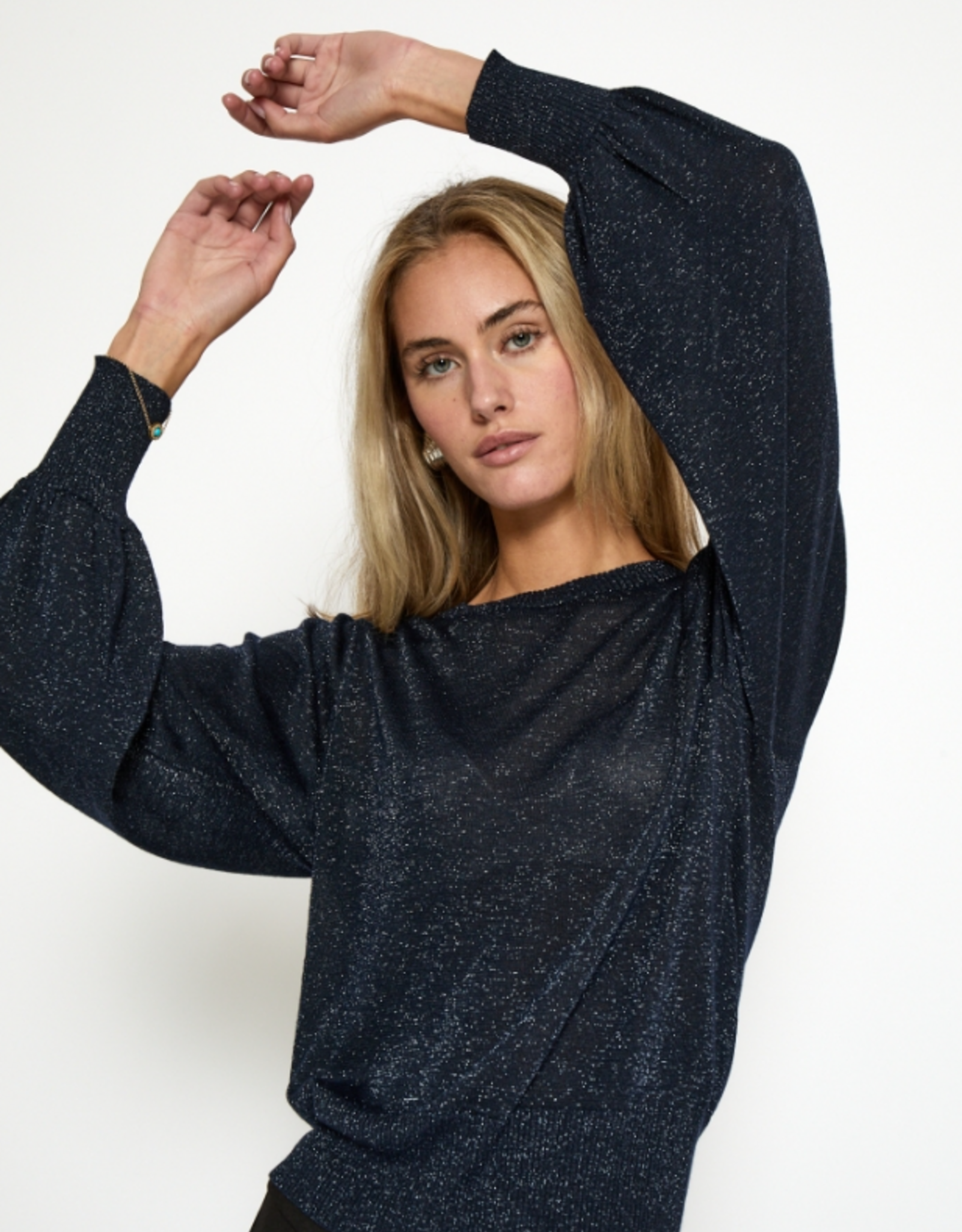 Minus Liva Metallic Long Sleeve Pullover Black Iris