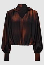 Cph Muse 211962 Laura Balloon Fit Blouse  Scarf Detail Umber Black