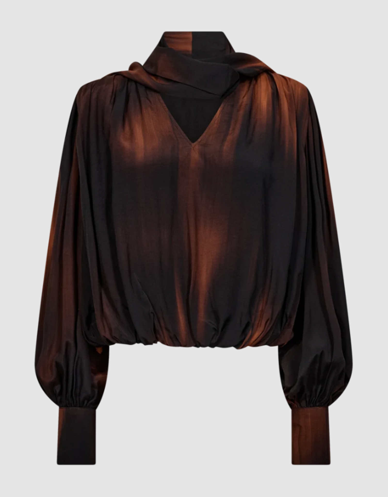 Cph Muse 211962 Laura Balloon Fit Blouse  Scarf Detail Umber Black