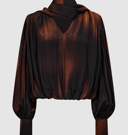 Cph Muse 211962 Laura Balloon Fit Blouse  Scarf Detail Umber Black