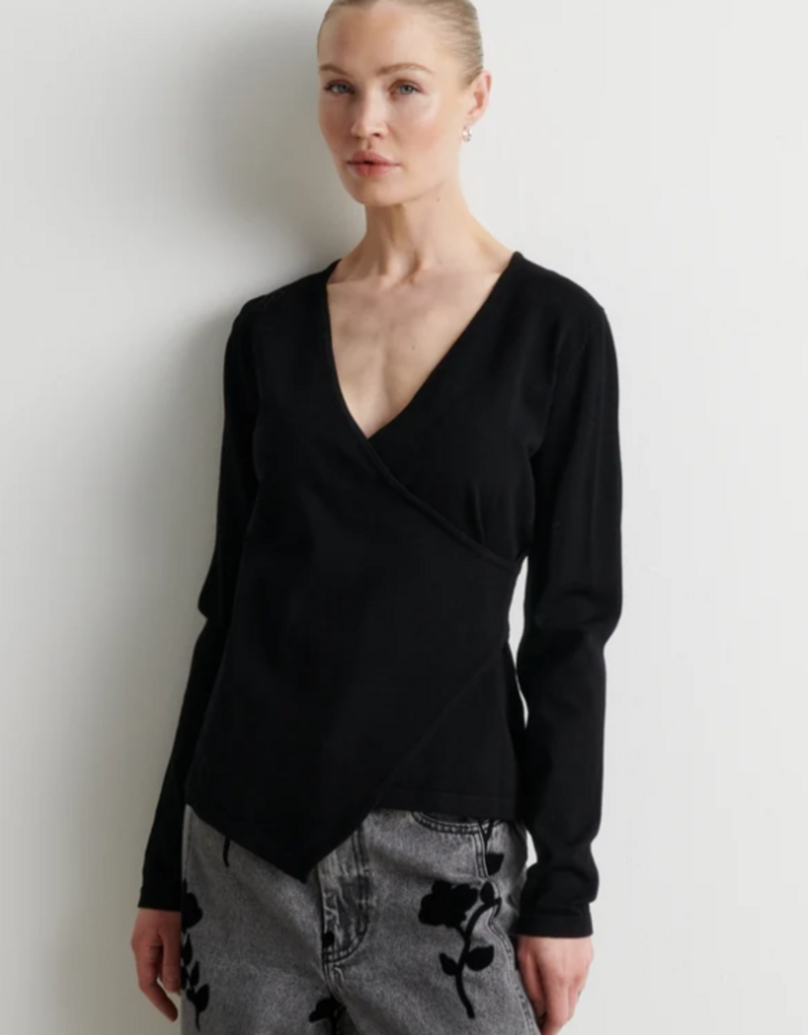 Second Female Stina Knit Wrap V-Neck Black