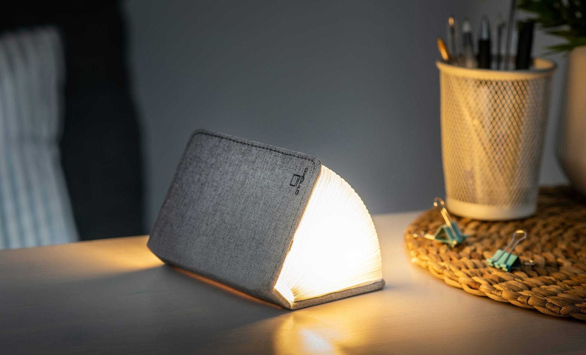 Mini Smart Book Light | Grey Linen Fabric Mini Smart Book Light | Grey Linen Fabric