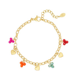 Armband heart & flower goud
