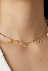 Ketting flower & stones goud
