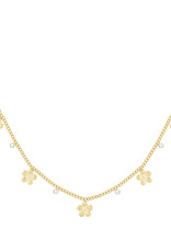 Ketting flower & stones goud
